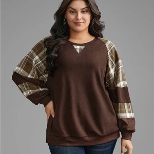 Size 18/20 Plaid Patchwork Raglan Sleeve Sweatshirt